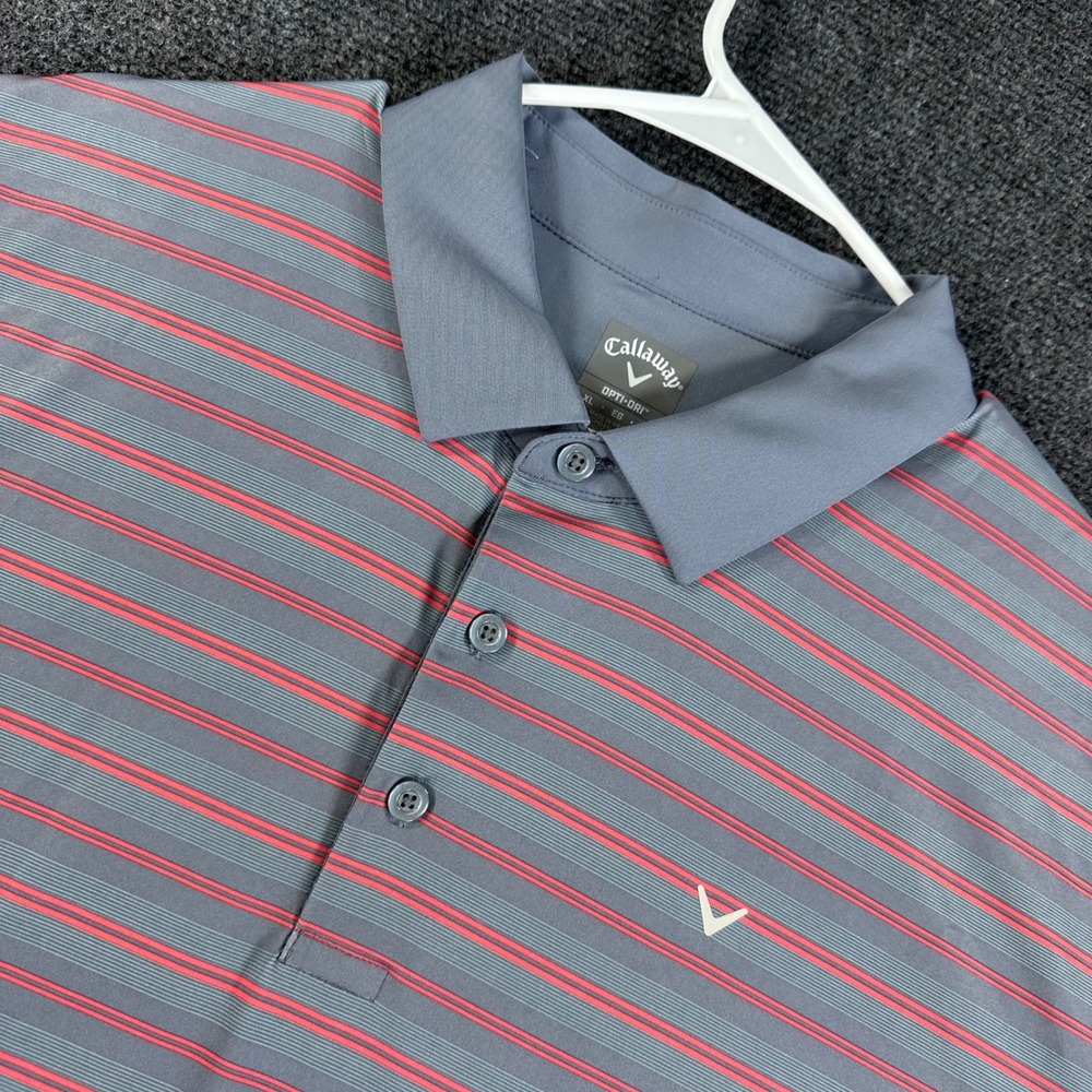 Callaway Opti-Dri Mens XL Grey Red Striped Short Sleeve‎ Golf Polo Shirt Stretch
